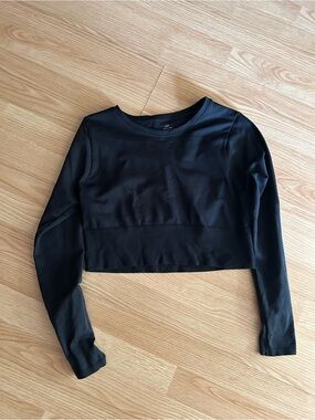 Aerie Offline Black Ribbed Cropped Long Sleeve Top Large